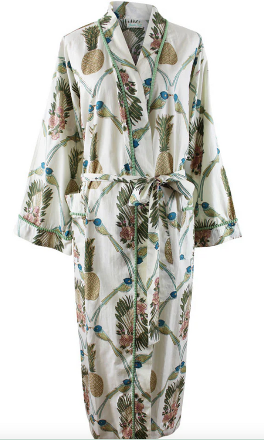Bluebird & Pineapple Print Dressing Gown - Powell Craft
