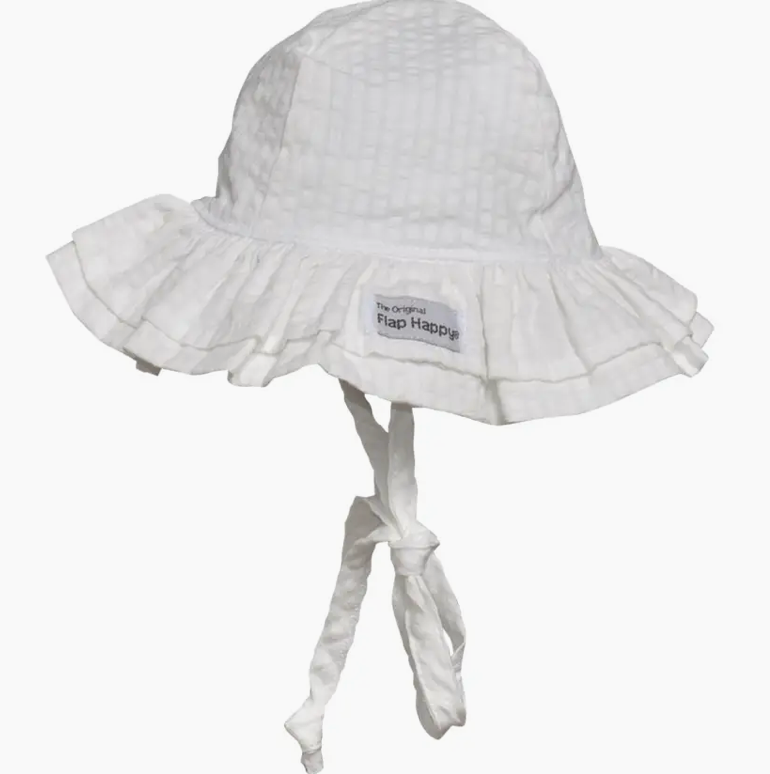 Double Ruffle Hat UPF 50+ Vanilla Cream Seersucker - Flap Happy