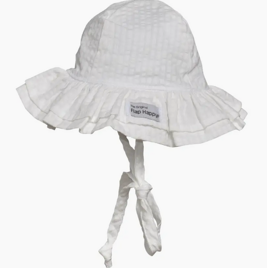 Double Ruffle Hat UPF 50+ Vanilla Cream Seersucker - Flap Happy