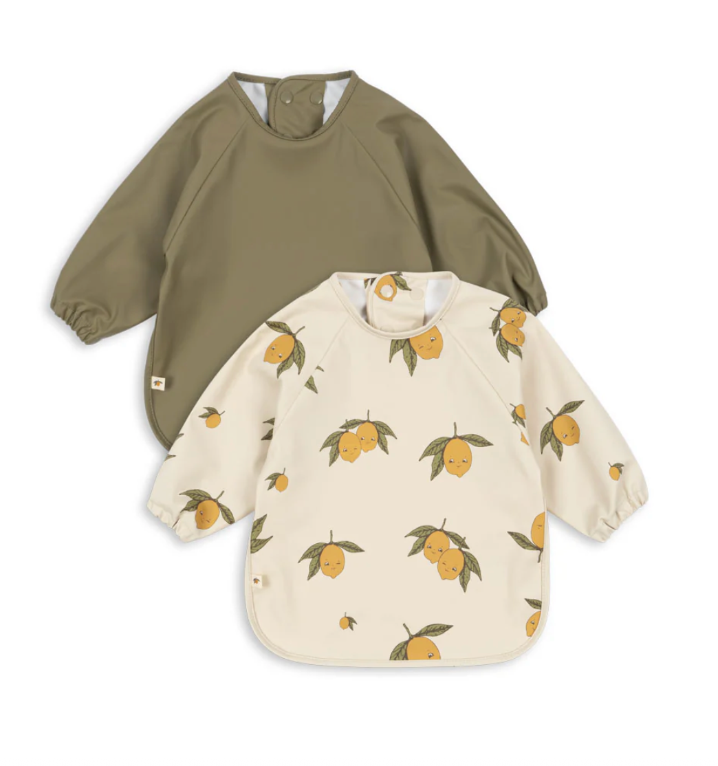 2pk LS Dinner Bib Lemon/Green-Konges Slojd