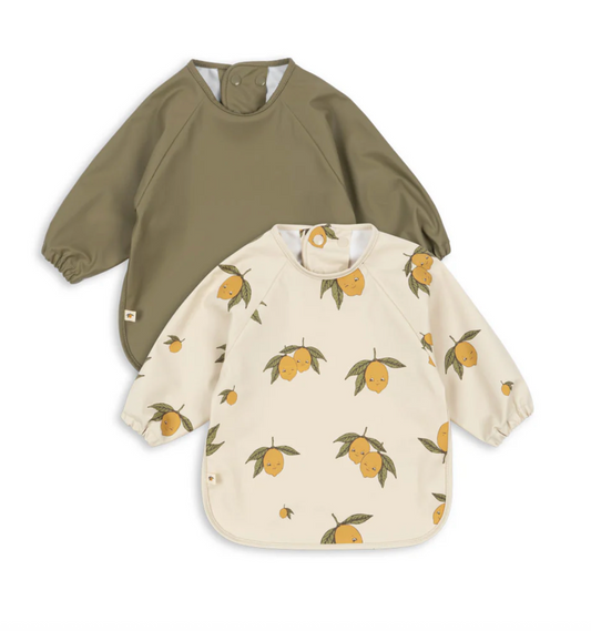 2pk LS Dinner Bib Lemon/Green-Konges Slojd