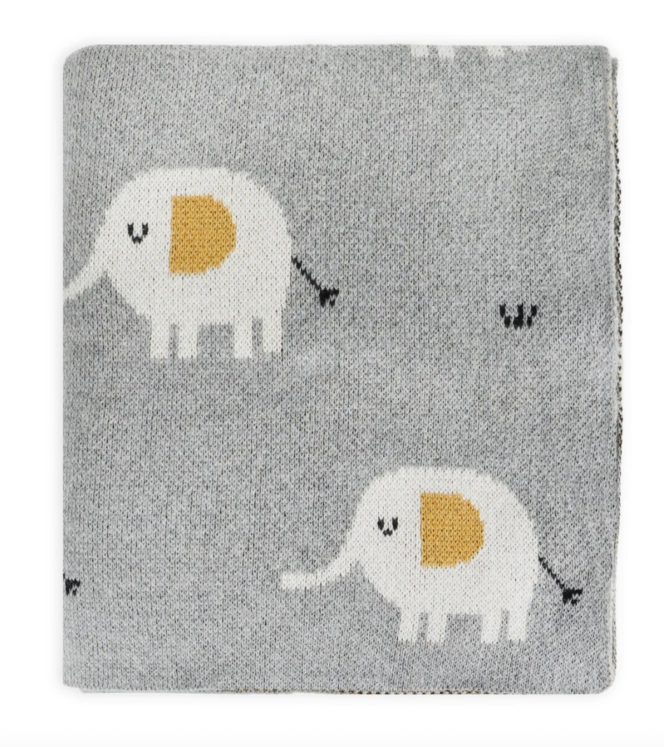 Elephant Jacquard Knit Baby Blanket - Viverano