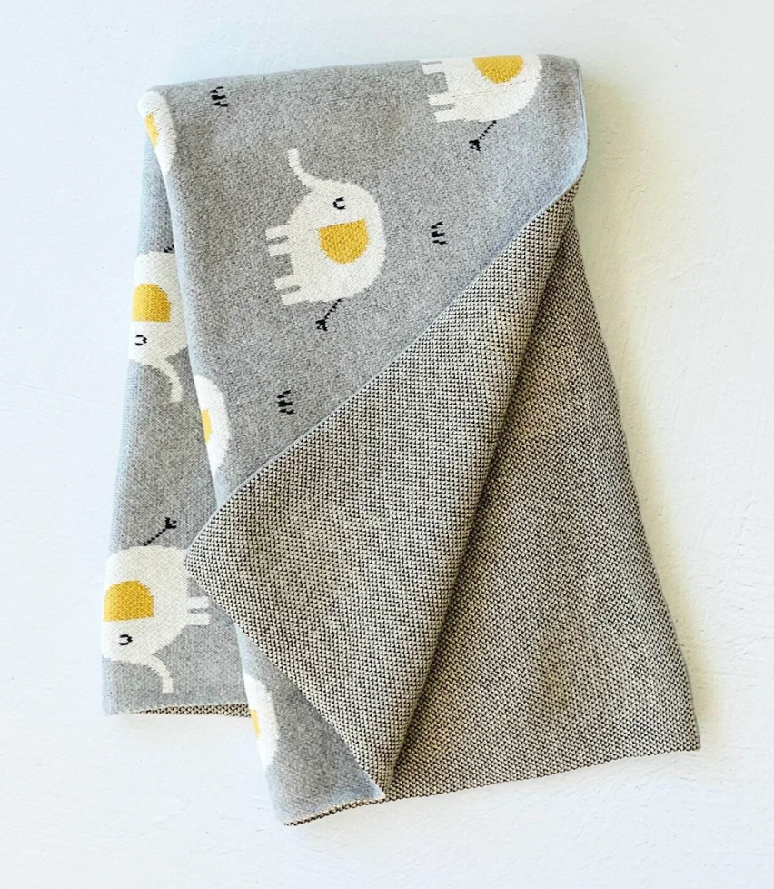 Elephant Jacquard Knit Baby Blanket - Viverano