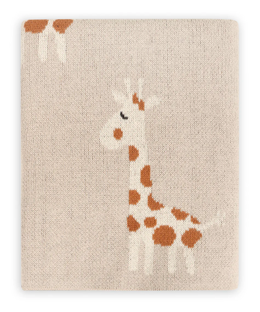 Giraffe Jacquard Knit Baby Blanket- Viverano