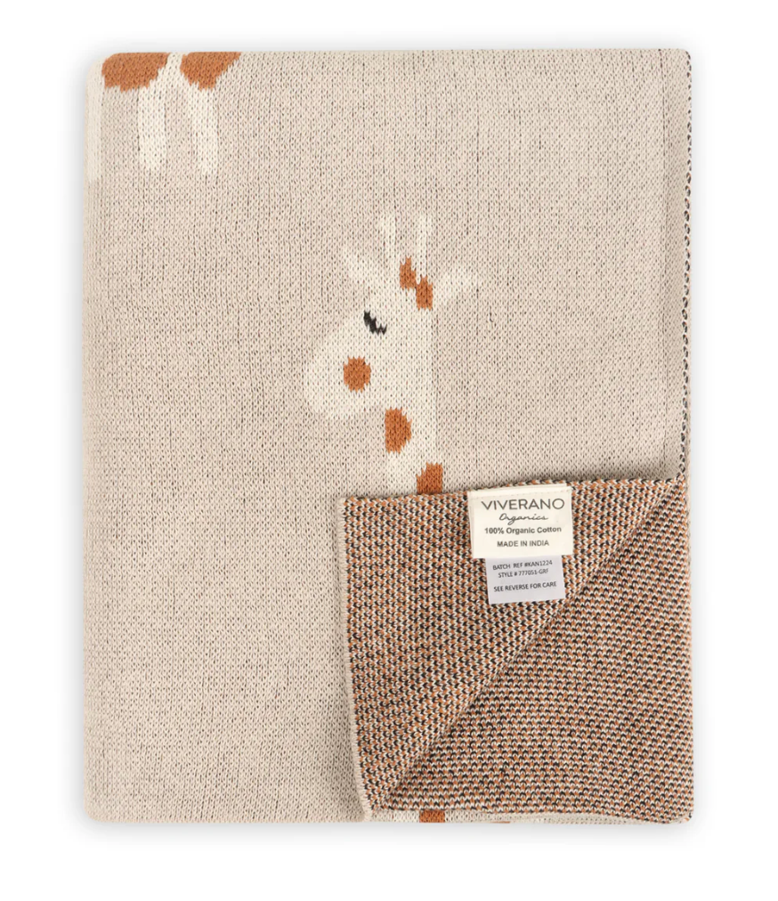 Giraffe Jacquard Knit Baby Blanket- Viverano