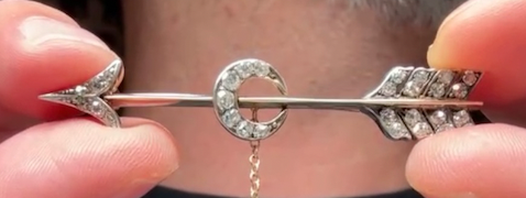 Antique Diamond Arrow & Crescent Pin