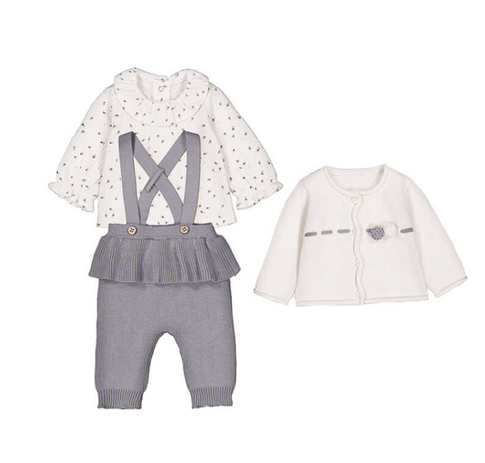 3pc Grey Ruffle Knit All- Mayoral FW26