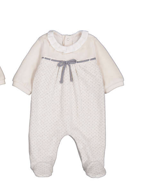 Dot Velour Bow Footie- Mayoral FW26
