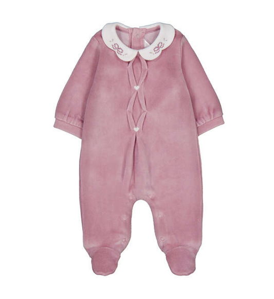 Berry Velour Bow Footie- Mayoral FW26