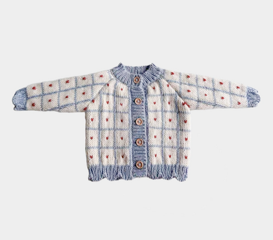 Windowpane Heart Cardigan - Blueberry Hill