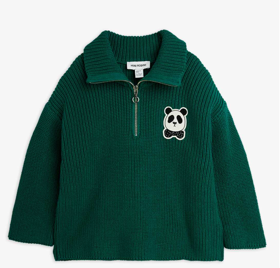 Panda  Patch Chunky Knit Half Zip -Mini Rodini FW26