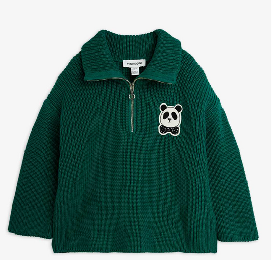 Panda  Patch Chunky Knit Half Zip -Mini Rodini FW26