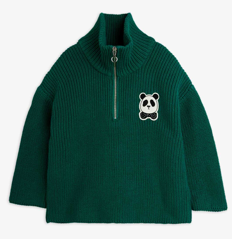 Panda  Patch Chunky Knit Half Zip -Mini Rodini FW26