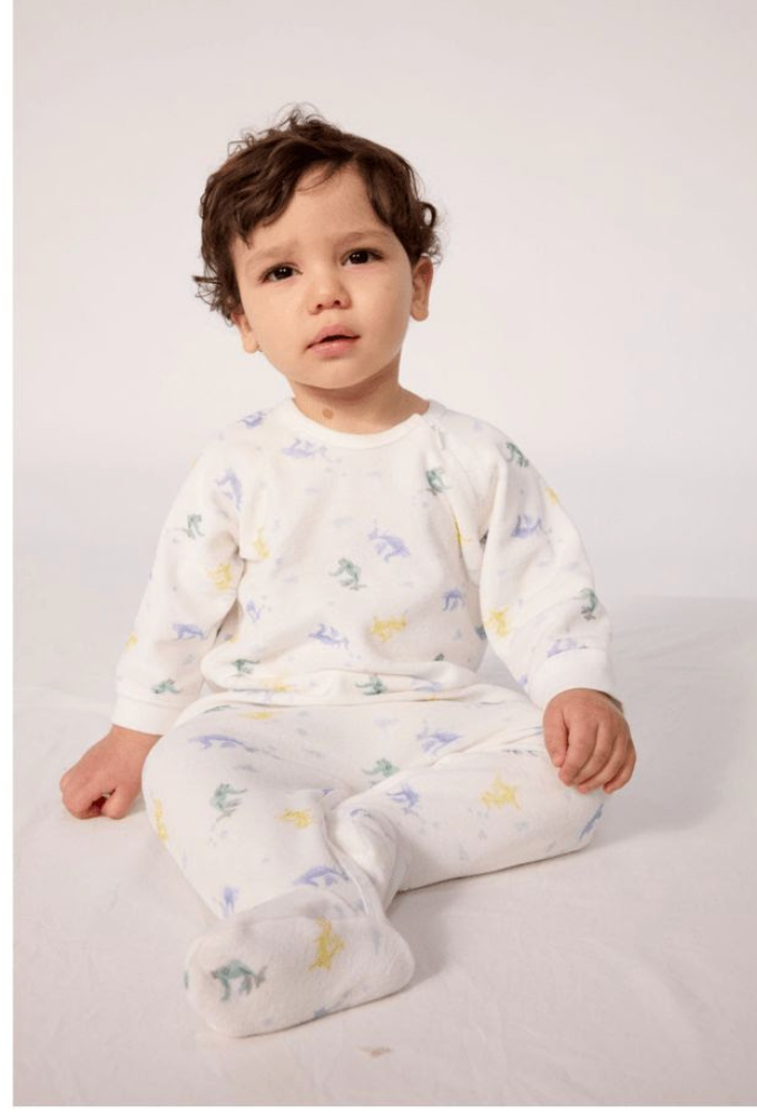 Velour Side Zip Dino Footie- Petit Bateau FW26