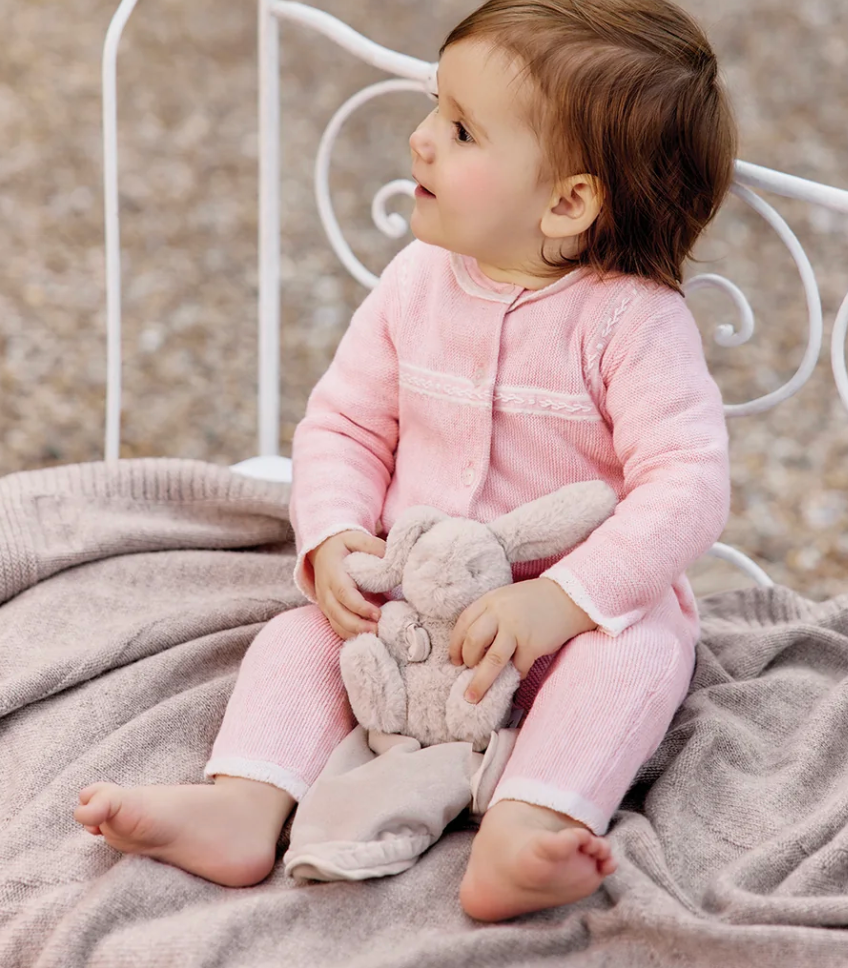 Old Pink Knit Romper Trousseau Key Emb.-Tartine et Chocolat FW26