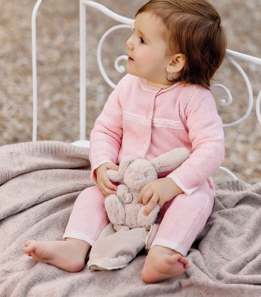 Old Pink Knit Romper Trousseau Key Emb.-Tartine et Chocolat FW26