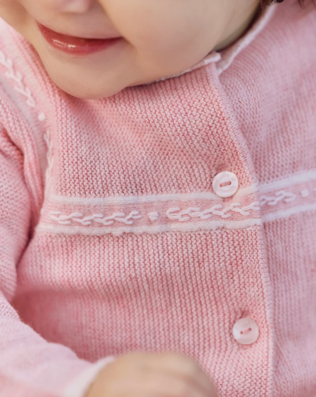 Old Pink Knit Romper Trousseau Key Emb.-Tartine et Chocolat FW26