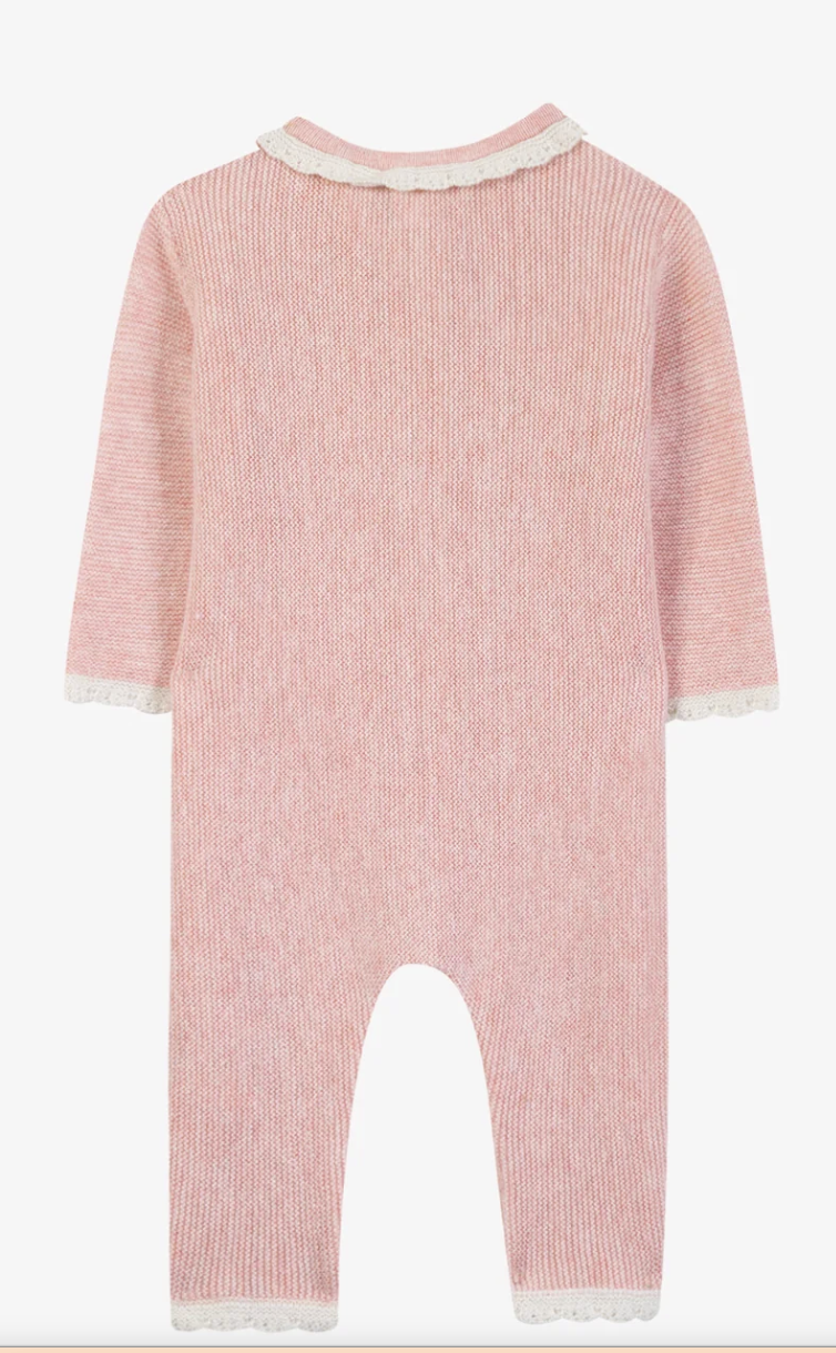 Old Pink Knit Romper Trousseau Key Emb.-Tartine et Chocolat FW26