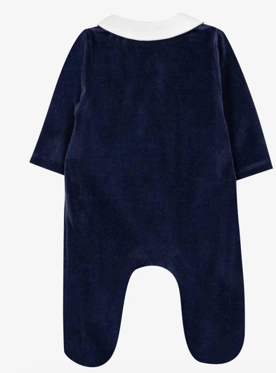 Navy Velour Emblem Footie-Tartine et Chocolat FW26