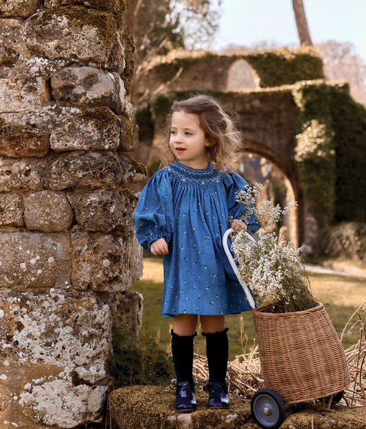 Blue Smocked Flower Dress- Tartine et Chocolat FW26