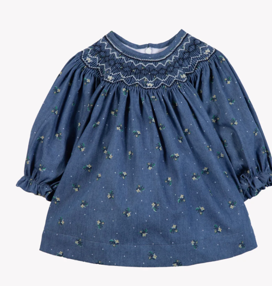 Blue Smocked Flower Dress- Tartine et Chocolat FW26