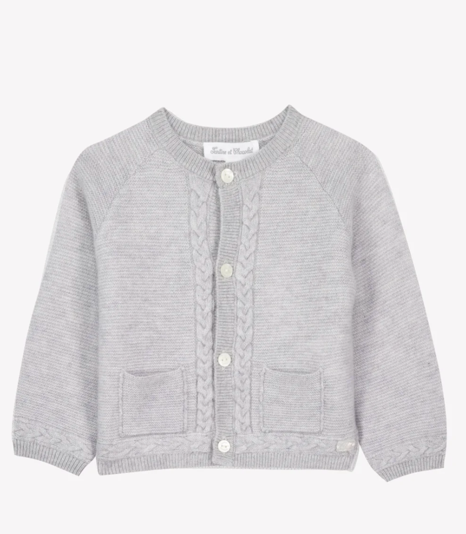 Grey Wool Cardigan-Tartine et Chocolat FW26