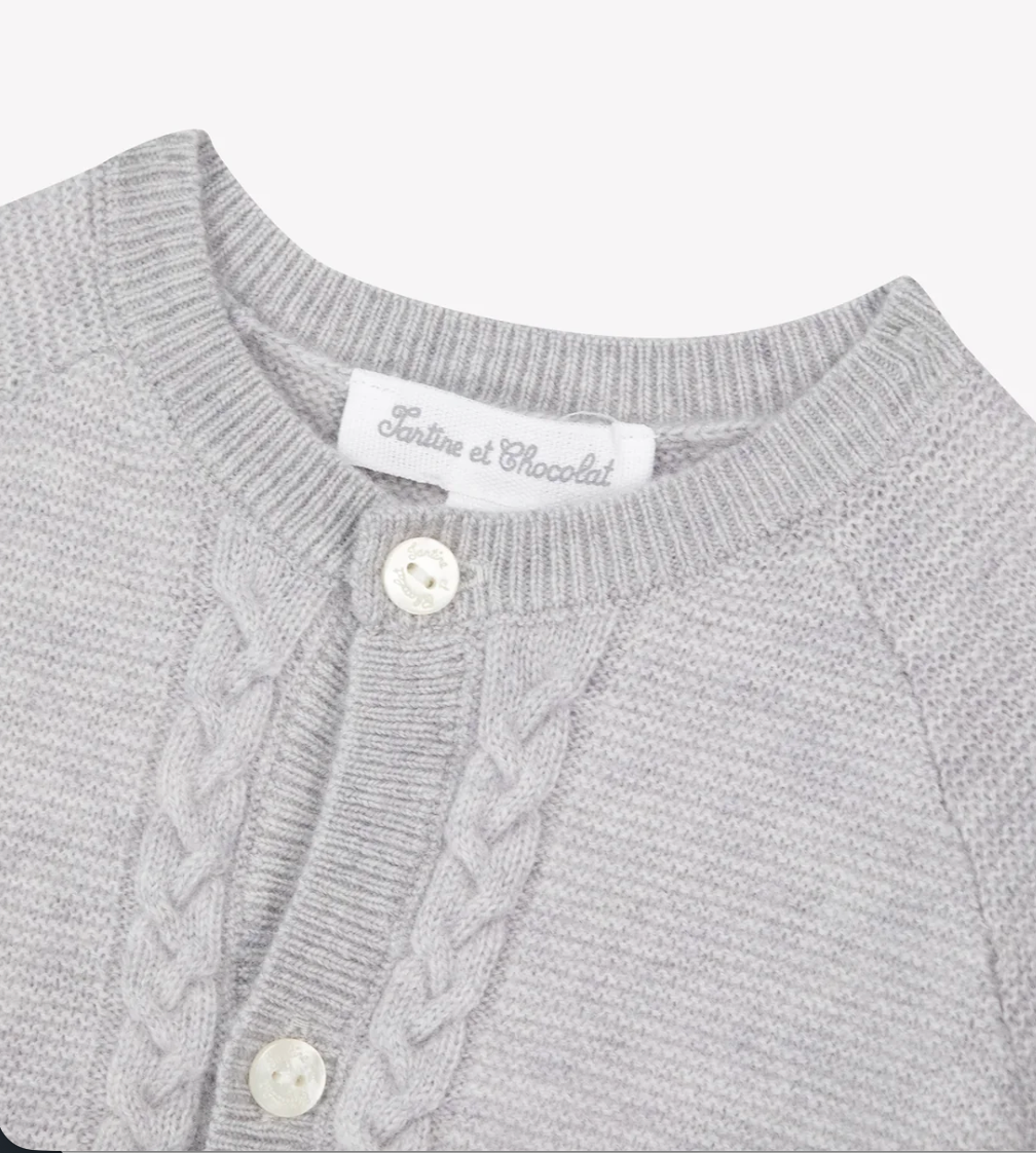 Grey Wool Cardigan-Tartine et Chocolat FW26
