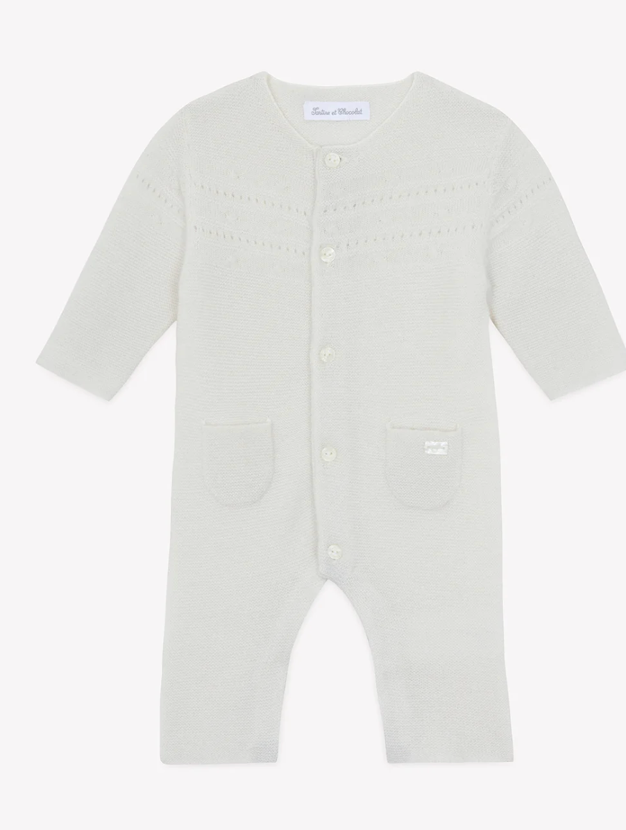 Wool Braided Round Neck Romper-Tartine et Chocolat FW26
