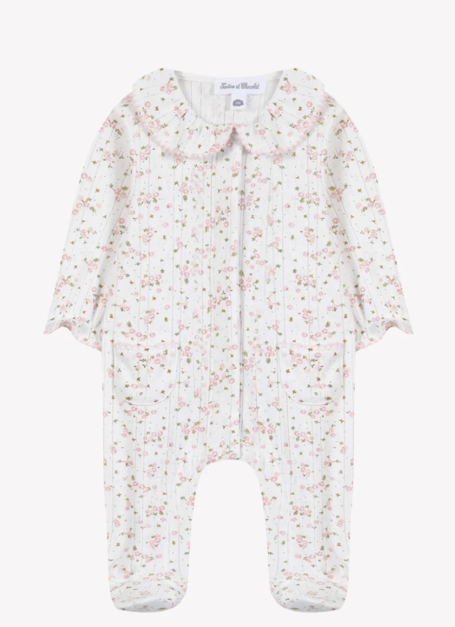 Flower Pointelle Ruffle Collar Footie-Tartine et Chocolat FW26