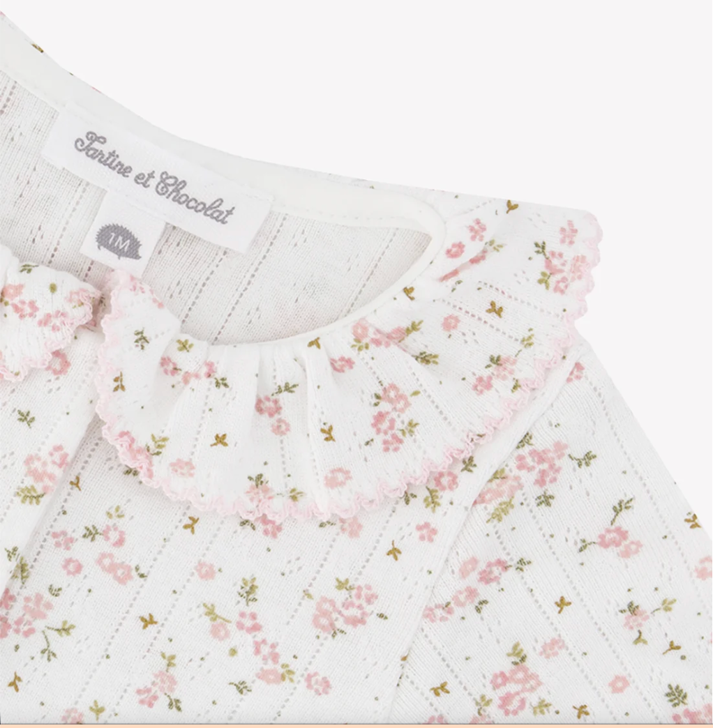 Flower Pointelle Ruffle Collar Footie-Tartine et Chocolat FW26