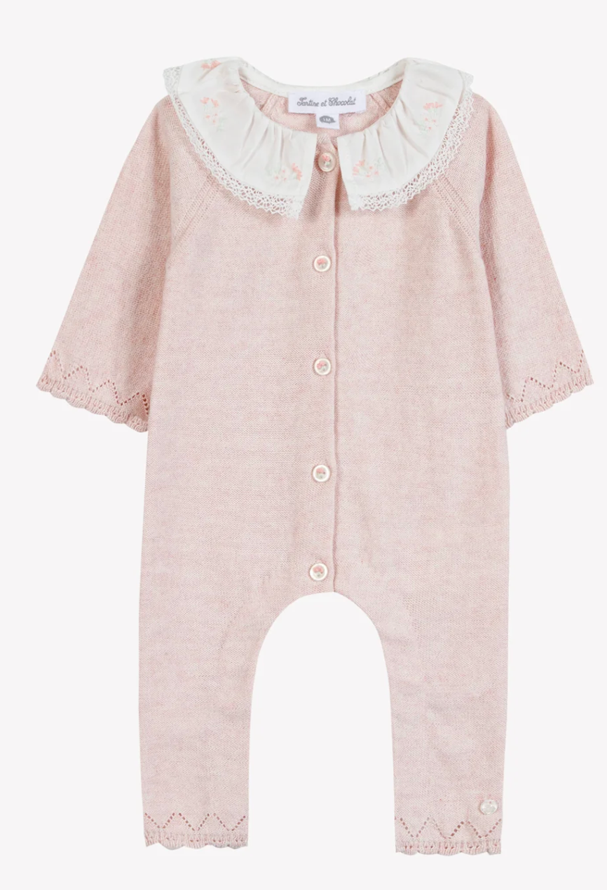 Ruffle Collar Knit  Romper-Tartine et Chocolat FW26