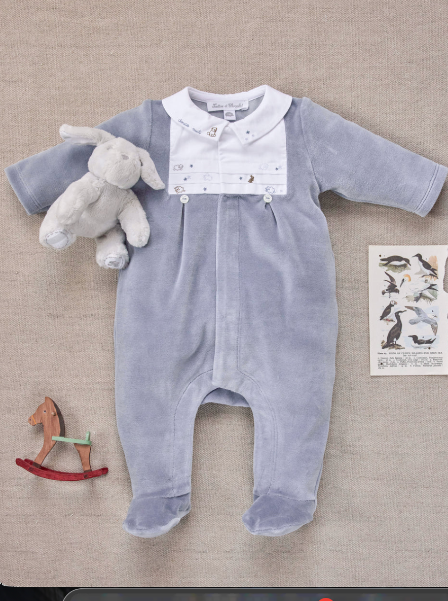 Embroidered Velour Footie-Tartine et Chocolat FW26