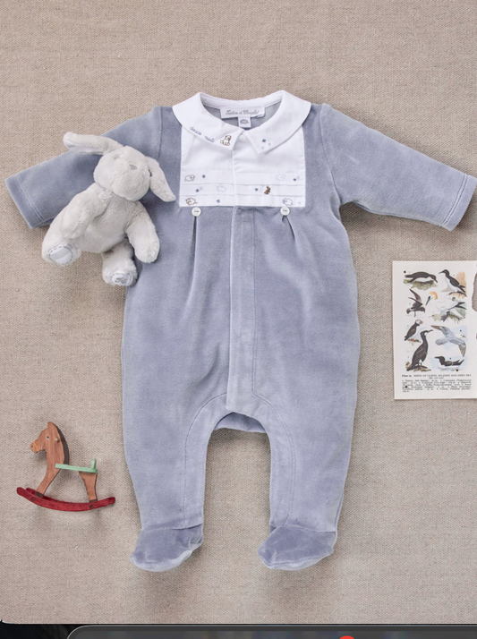 Embroidered Velour Footie-Tartine et Chocolat FW26