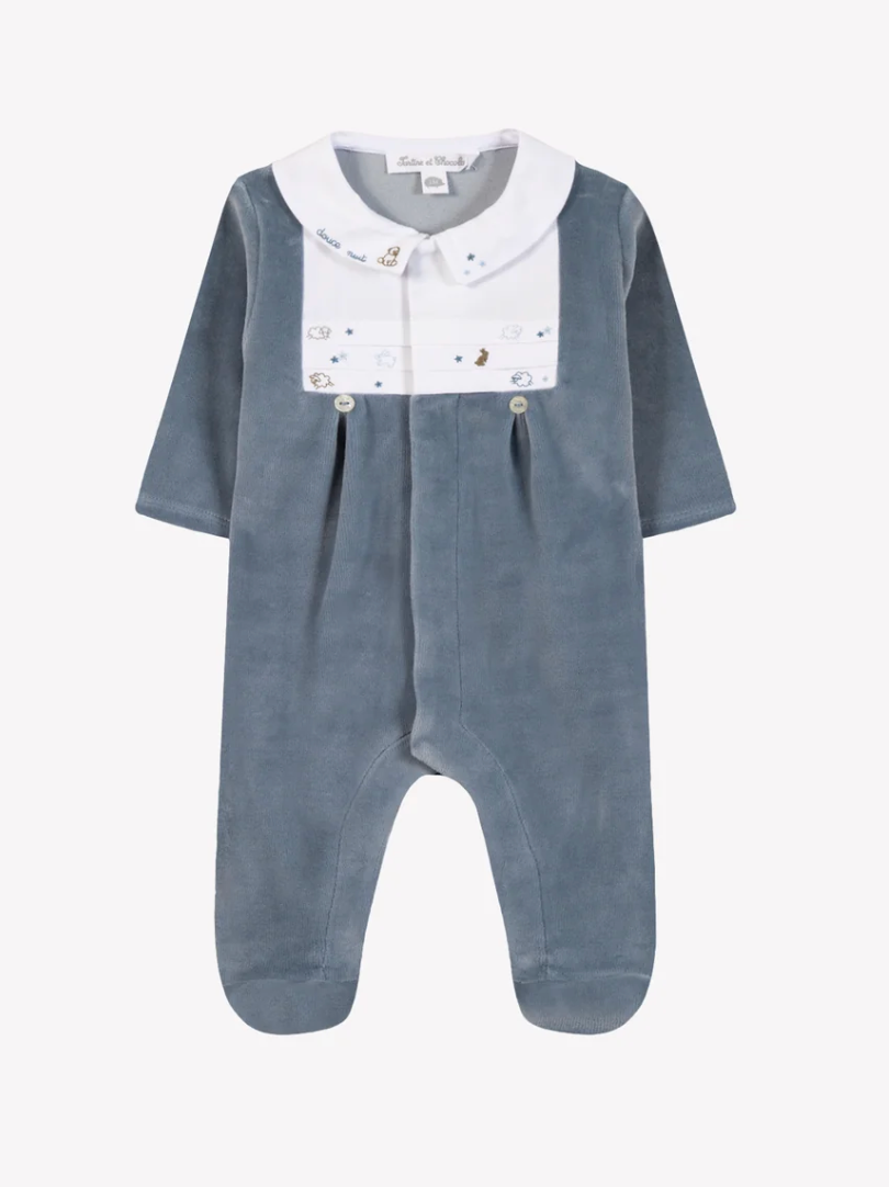 Embroidered Velour Footie-Tartine et Chocolat FW26