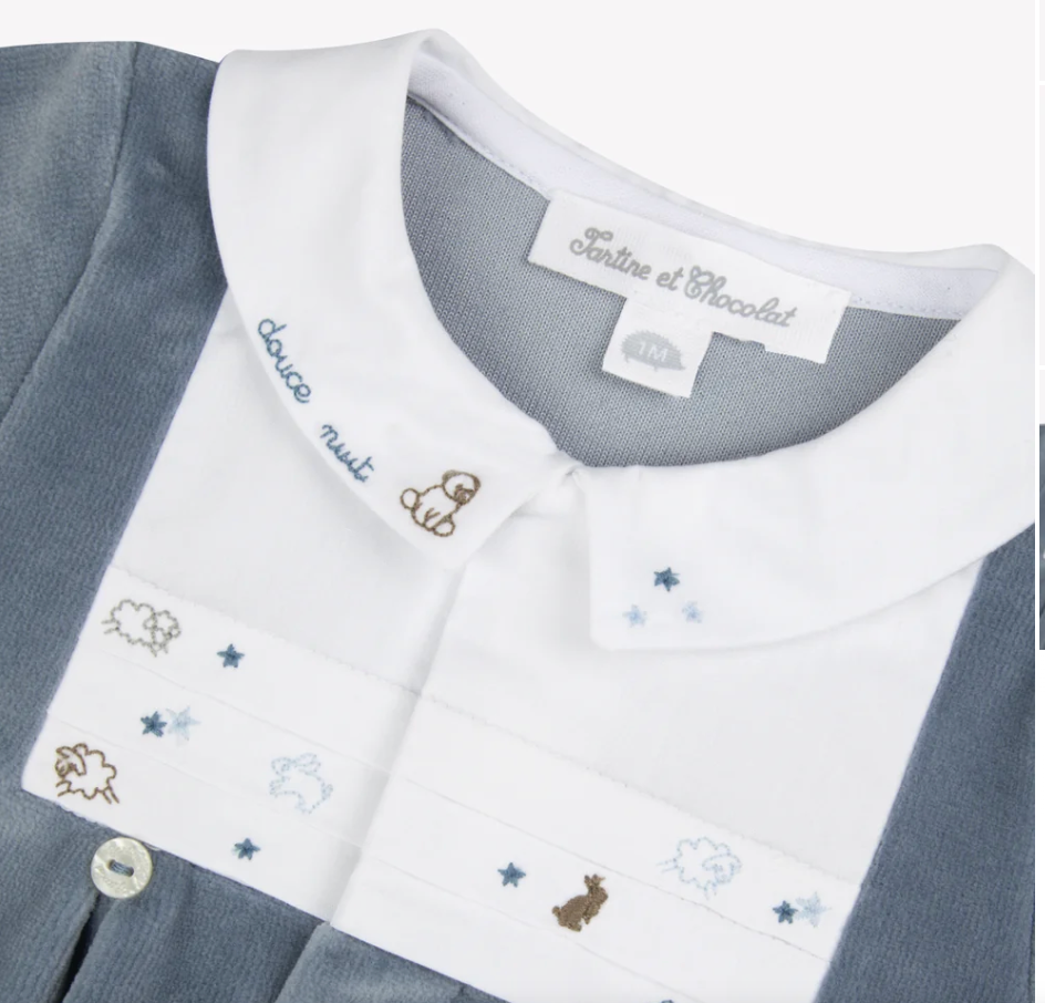 Embroidered Velour Footie-Tartine et Chocolat FW26