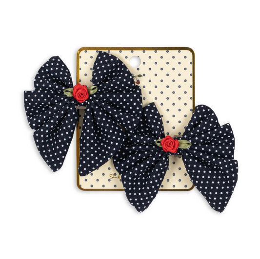 2pk Rose Rouge Dot Bow Hair Clip-Konges Slojd