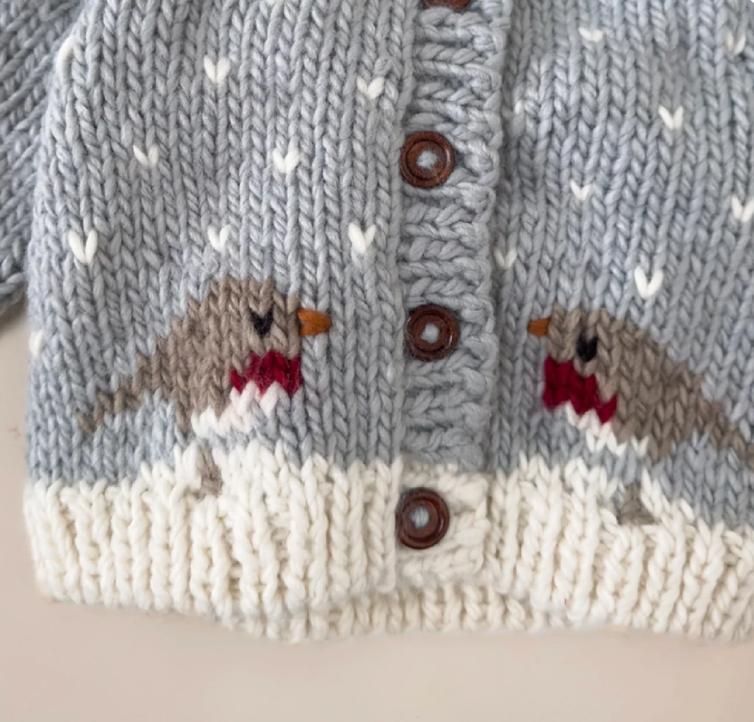 Robin Bird Grey Cardigan  - Blueberry Hill