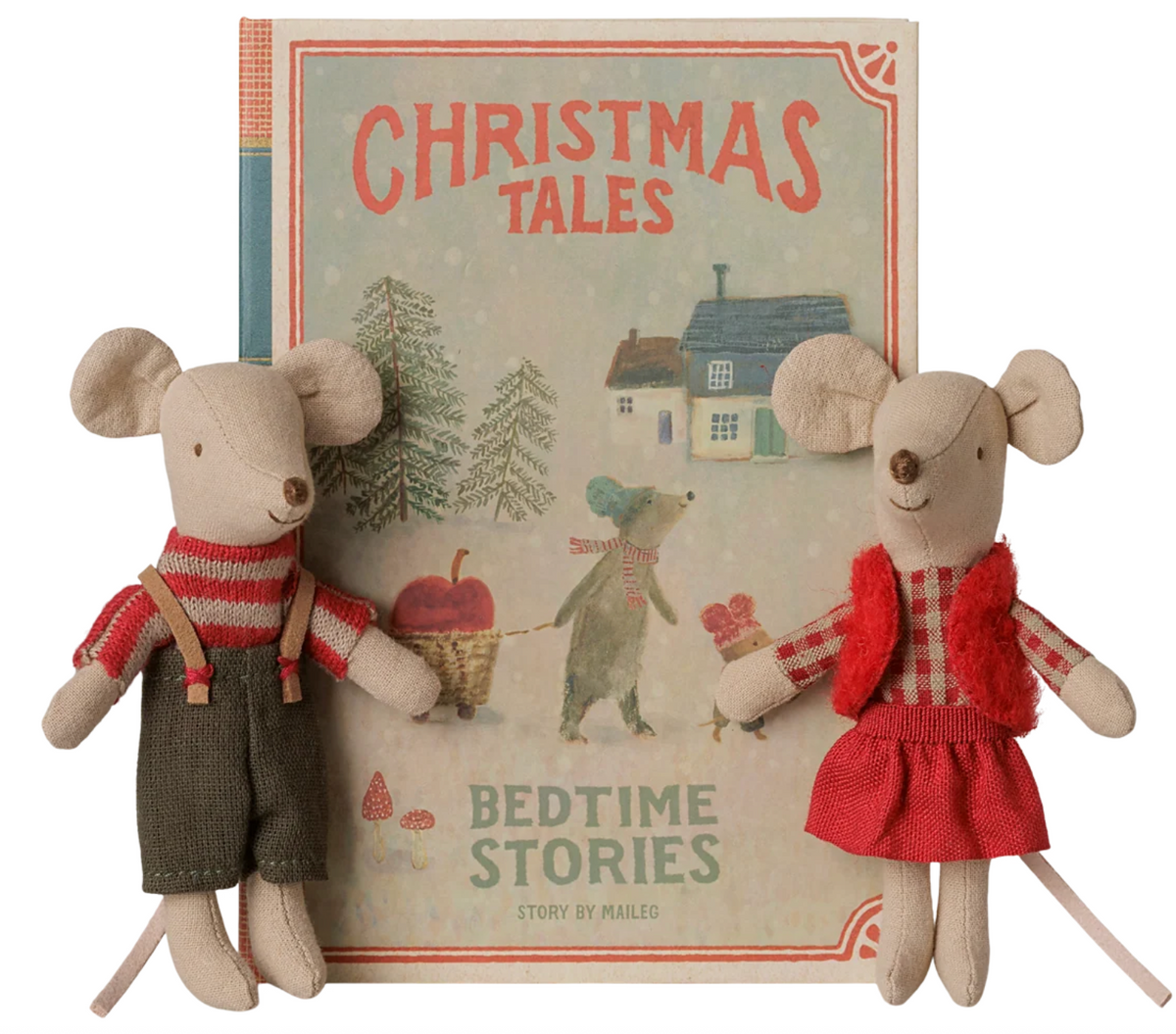 Christmas Twin Mice, Little Sister & Brother in book - Maileg