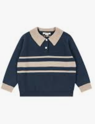 Basi Dark Blue Polo Sweater-Konges Slojd FW26