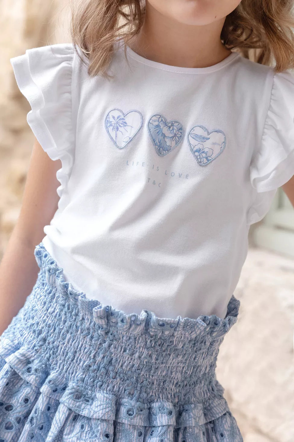 Ruffled Tee w Heart Applique - Tartine et Chocolat SP24