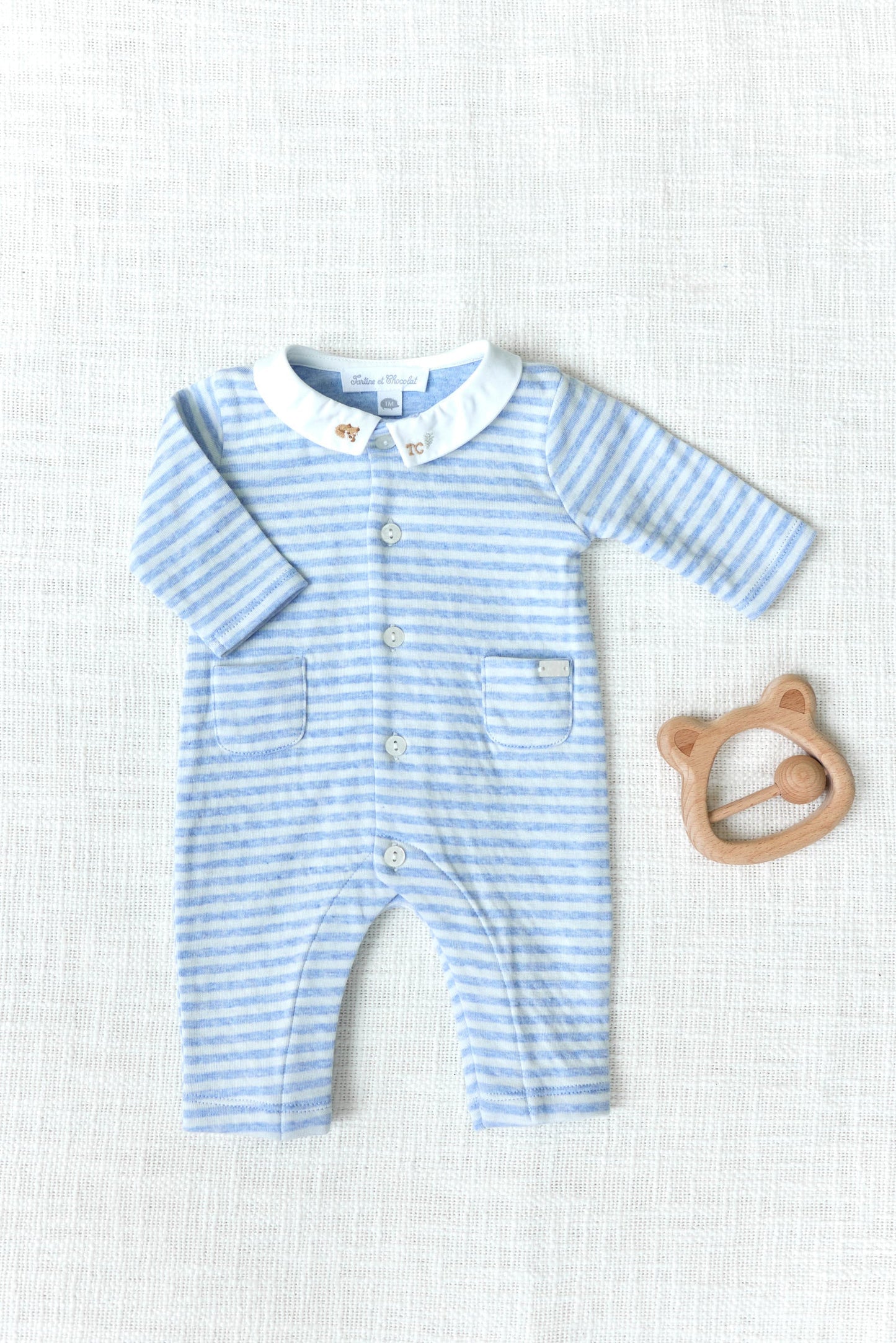 Sky Blue Striped Jumpsuit - Tartine et Chocolat FW24