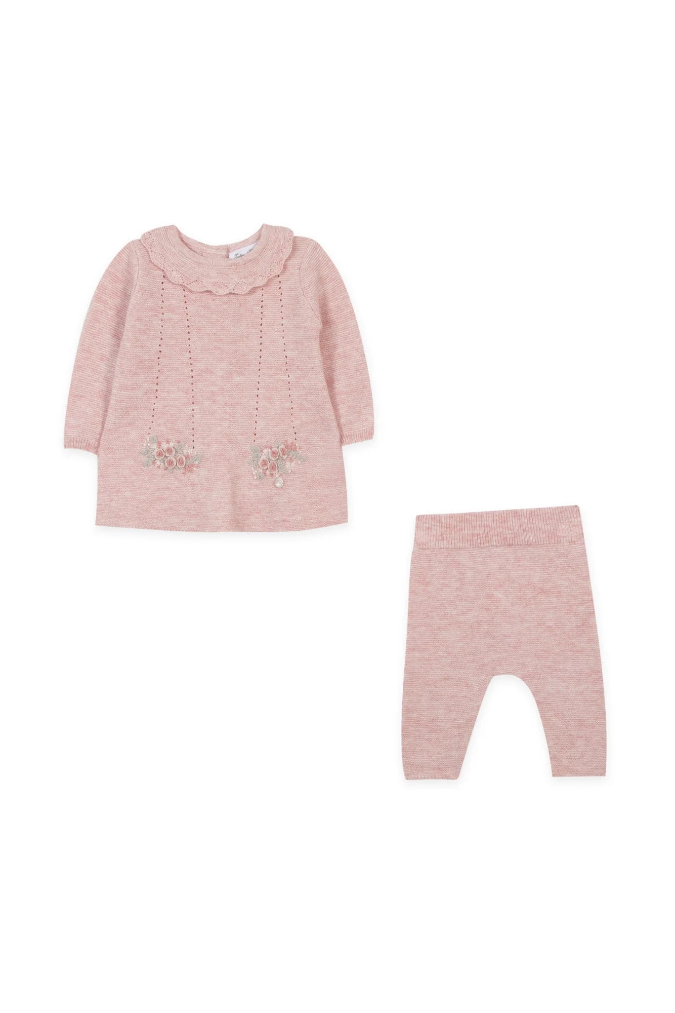 Pink Wool Set w/ Embroidered Flowers - Tartine et Chocolat FW24