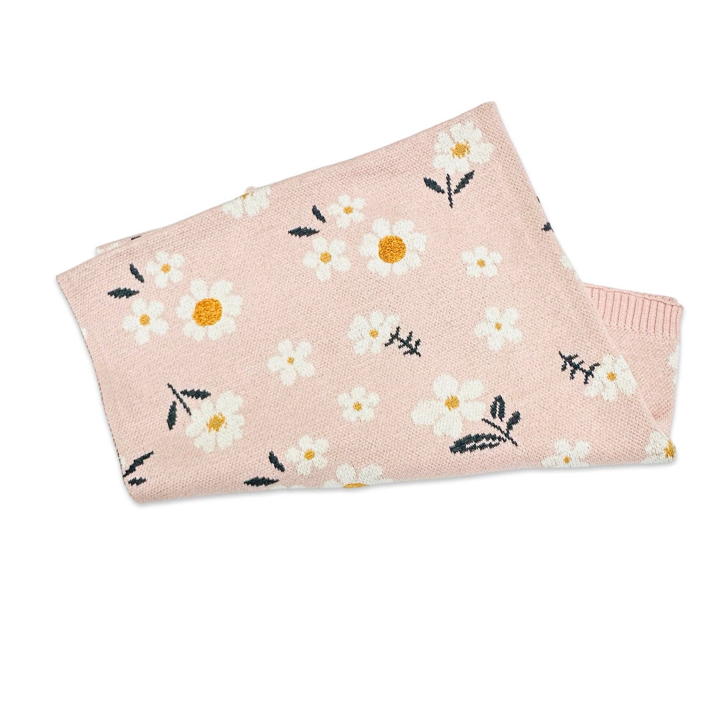 Daisy Floral - Organic Jacquard Sweater Knit Baby Blanket: Blush Pink / One Size