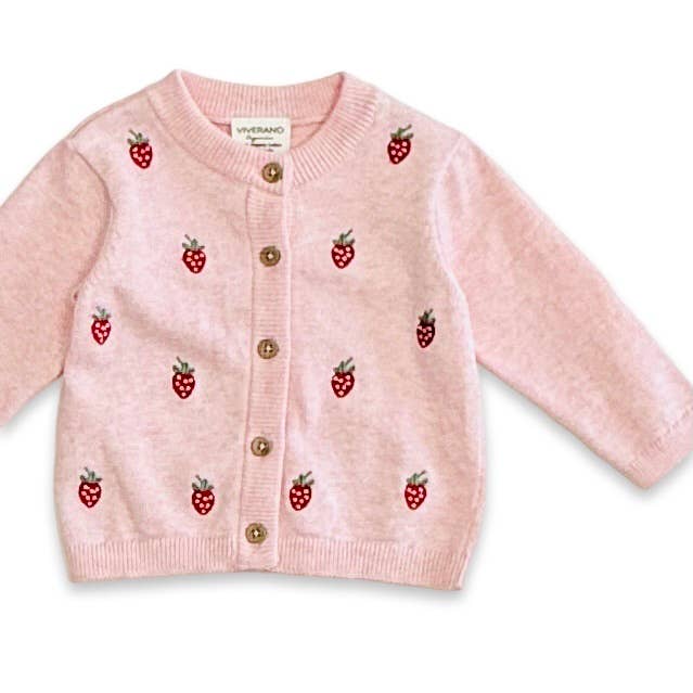 Strawberry Embroidered Knit Cardigan (Organic Cotton): Viverano