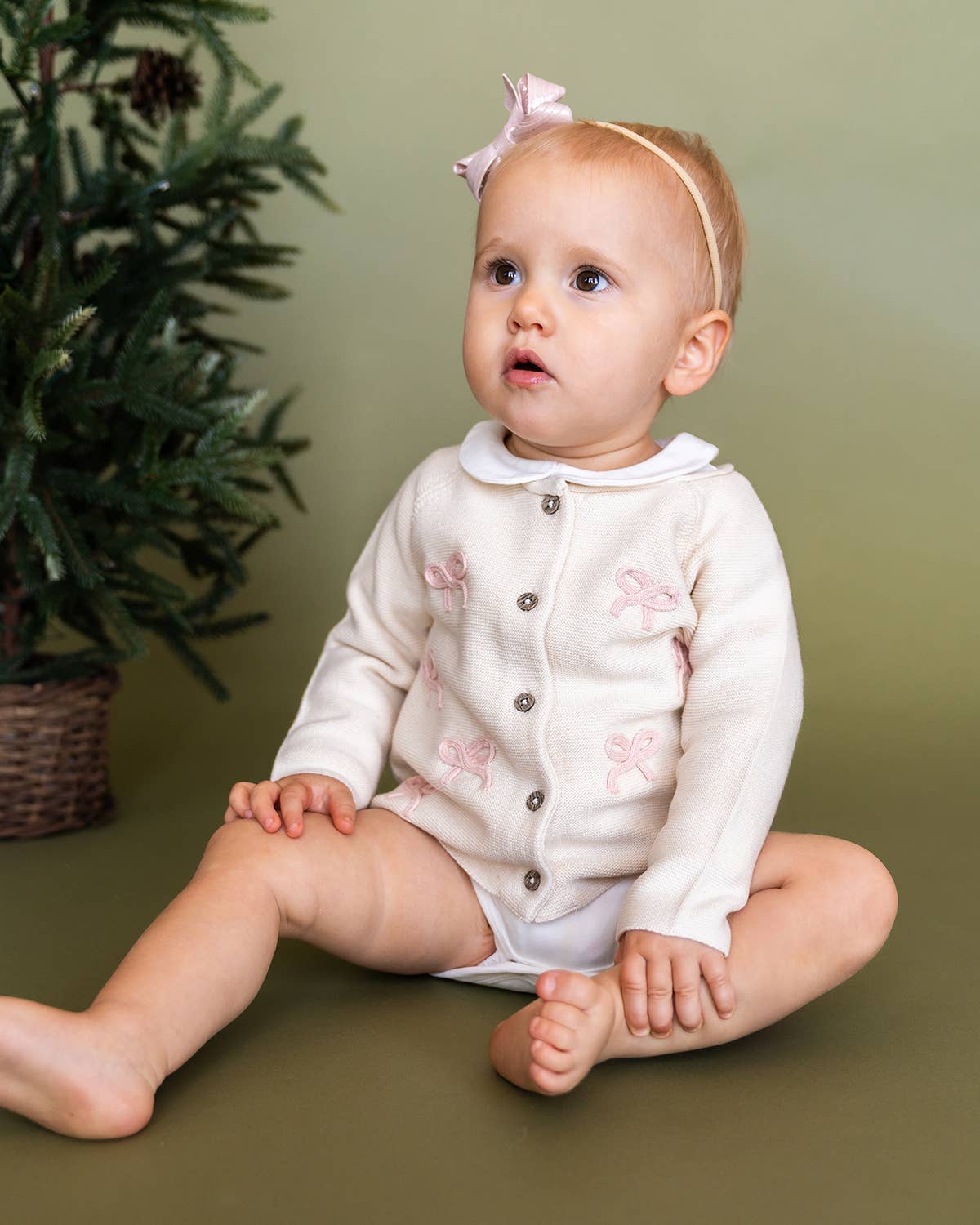 Zoe Bow Sweater Knit Baby Button Cardigan (Organic):