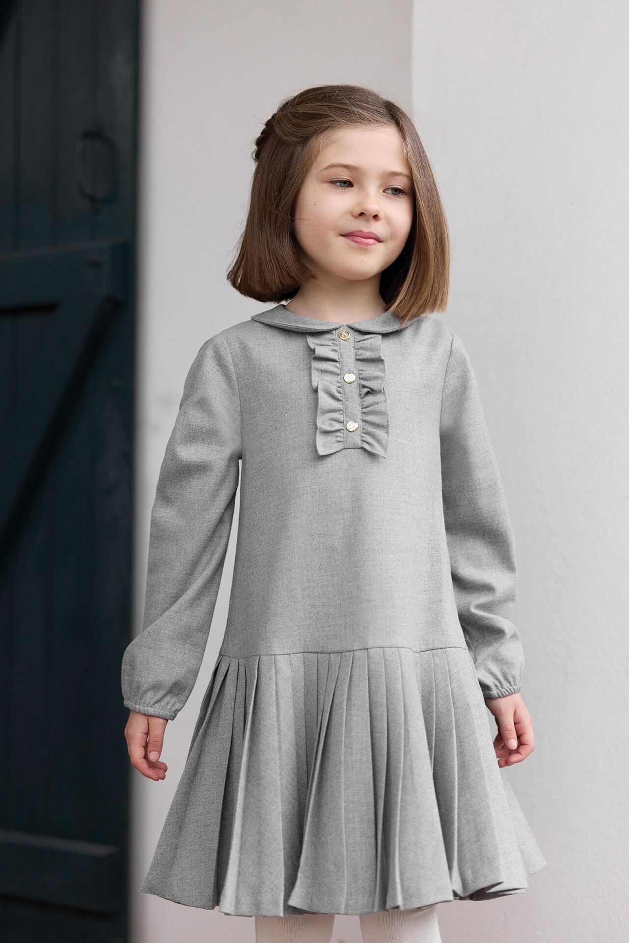 Grey Pleated Dress-Tartine et Chocolat FW25