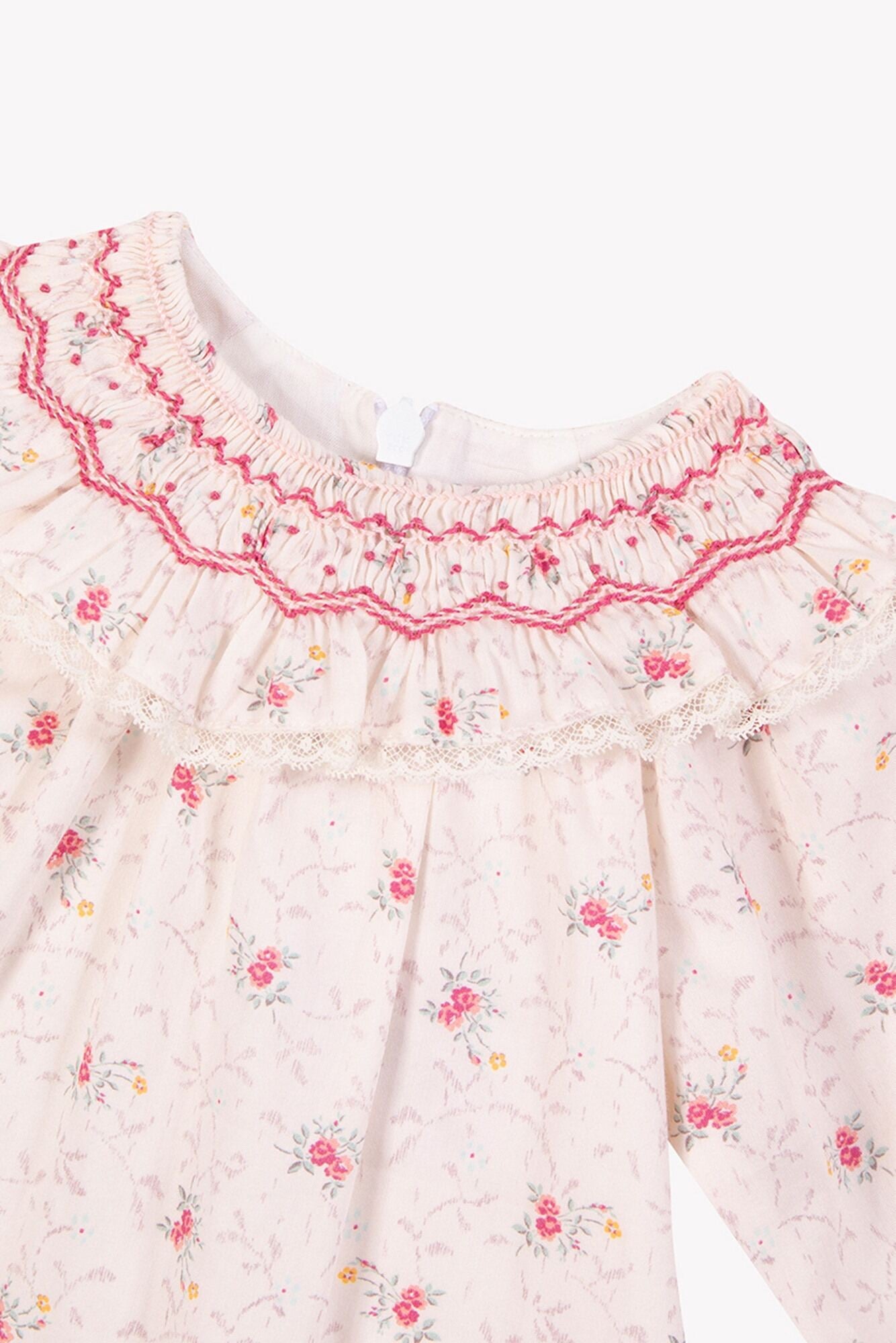 Smocked Embroidered Flower Dress - Tartine et Chocolat FW25
