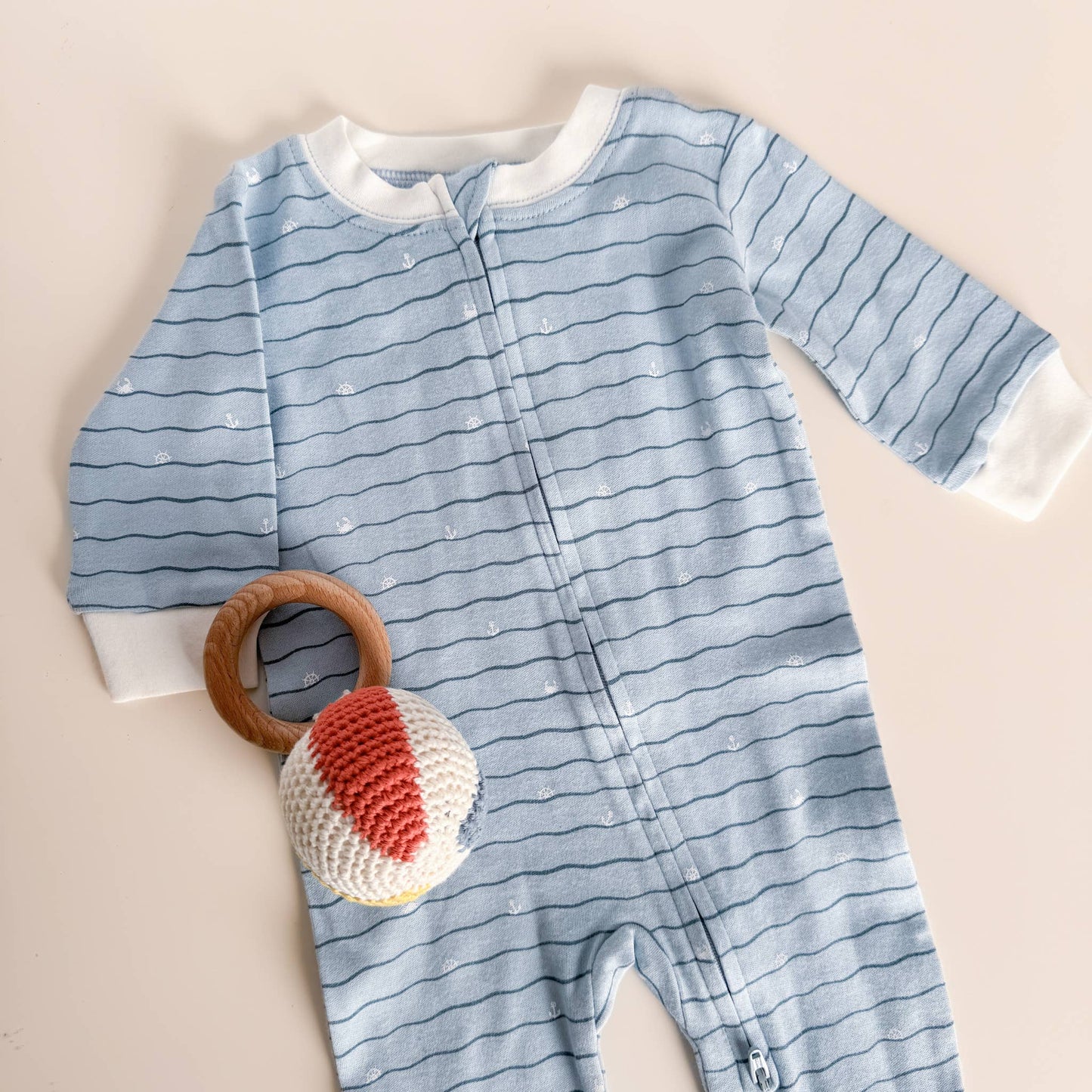 Layette LS Waves Zipper Romper - Blueberry Hill