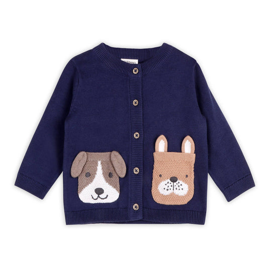 Dog Pocket Embroidered Sweater Knit Baby Cardigan: