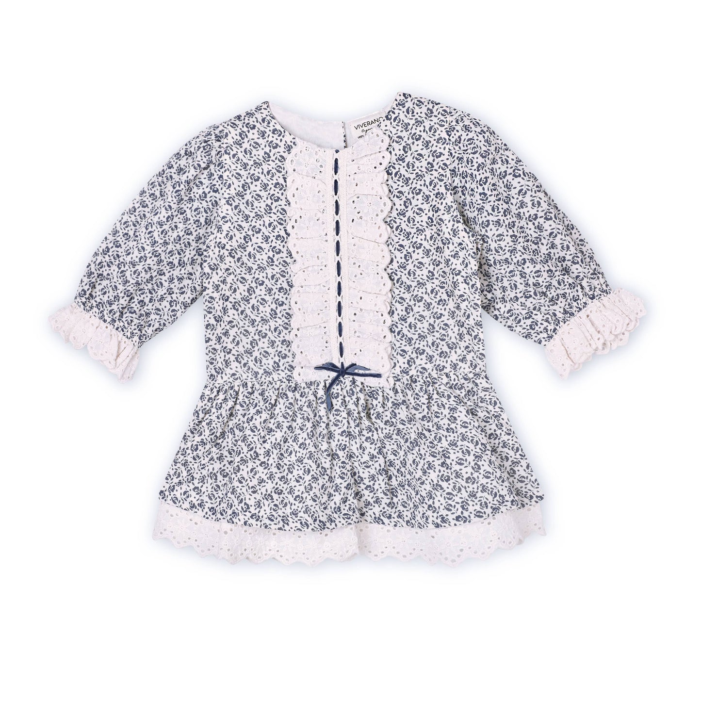 Floral Print & Lace Baby Dress & Bloomer (Organic Muslin): Viverano